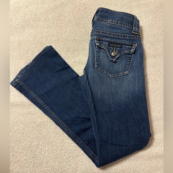 Hudson Signature Midrise Bootcut Denim Jeans Dark Blue Flap Pockets Wide Leg - Picture 1 of 13